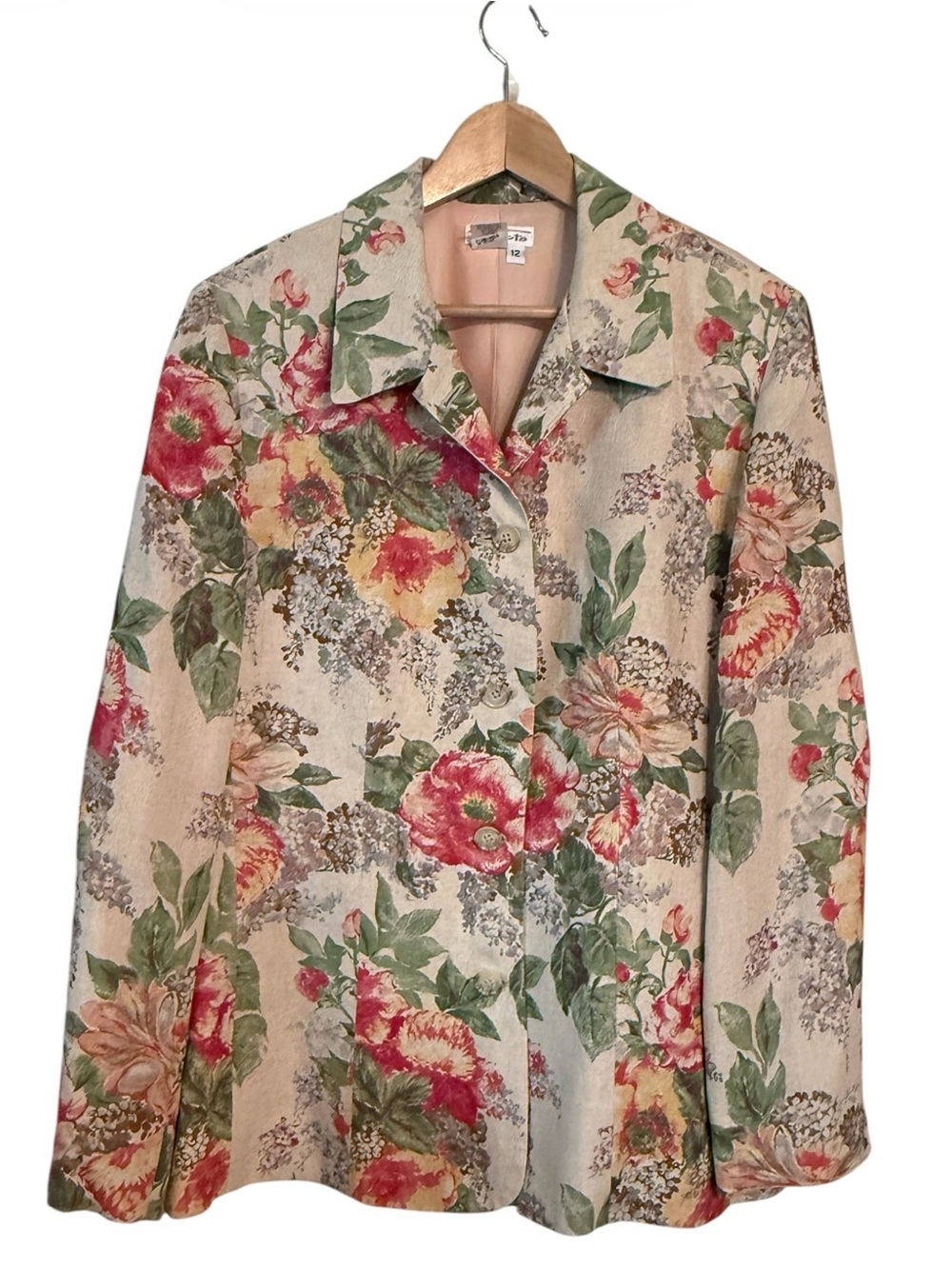Vintage Talbots 100% Linen Floral Blazer Long Skirt Suit M 8 - Picture 2 of 7
